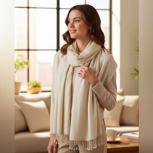 Sutton Studio Women's 100% Cashmere Scarf with Fringe Ends Ivory